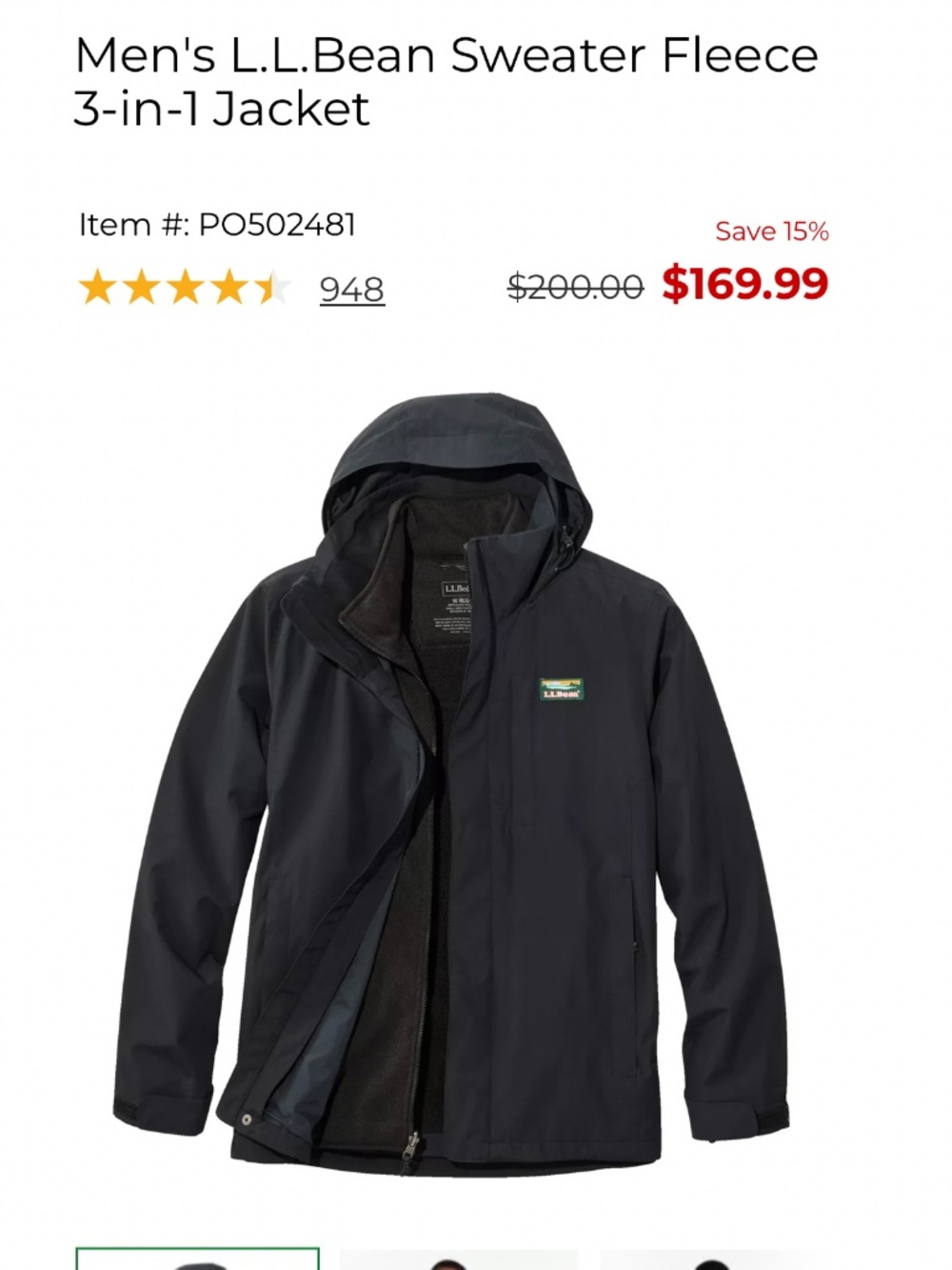 Men’s llbean 3-1 winter jacket